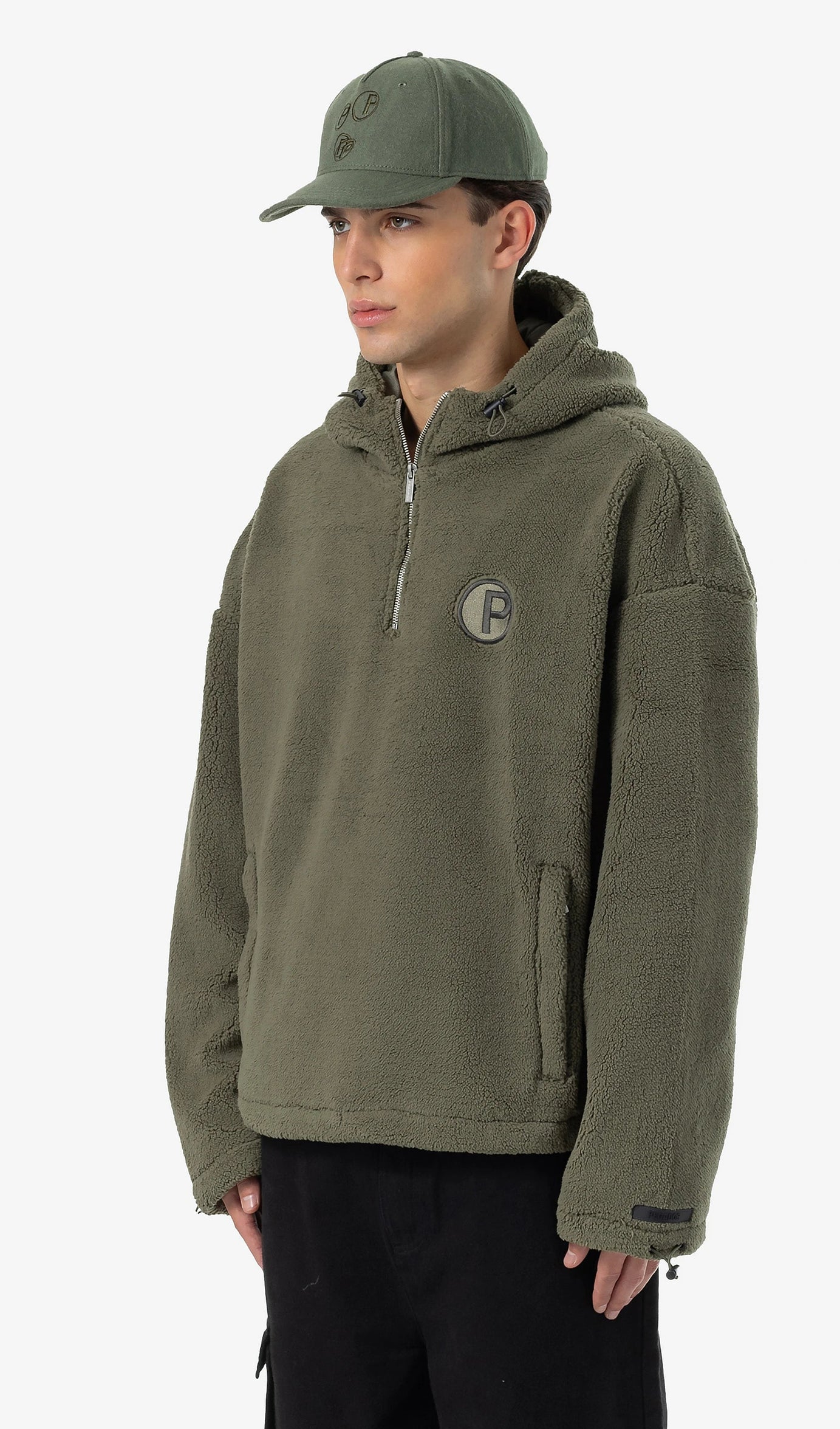 Fall Teddy Halfzip Hoodie Faded Olive