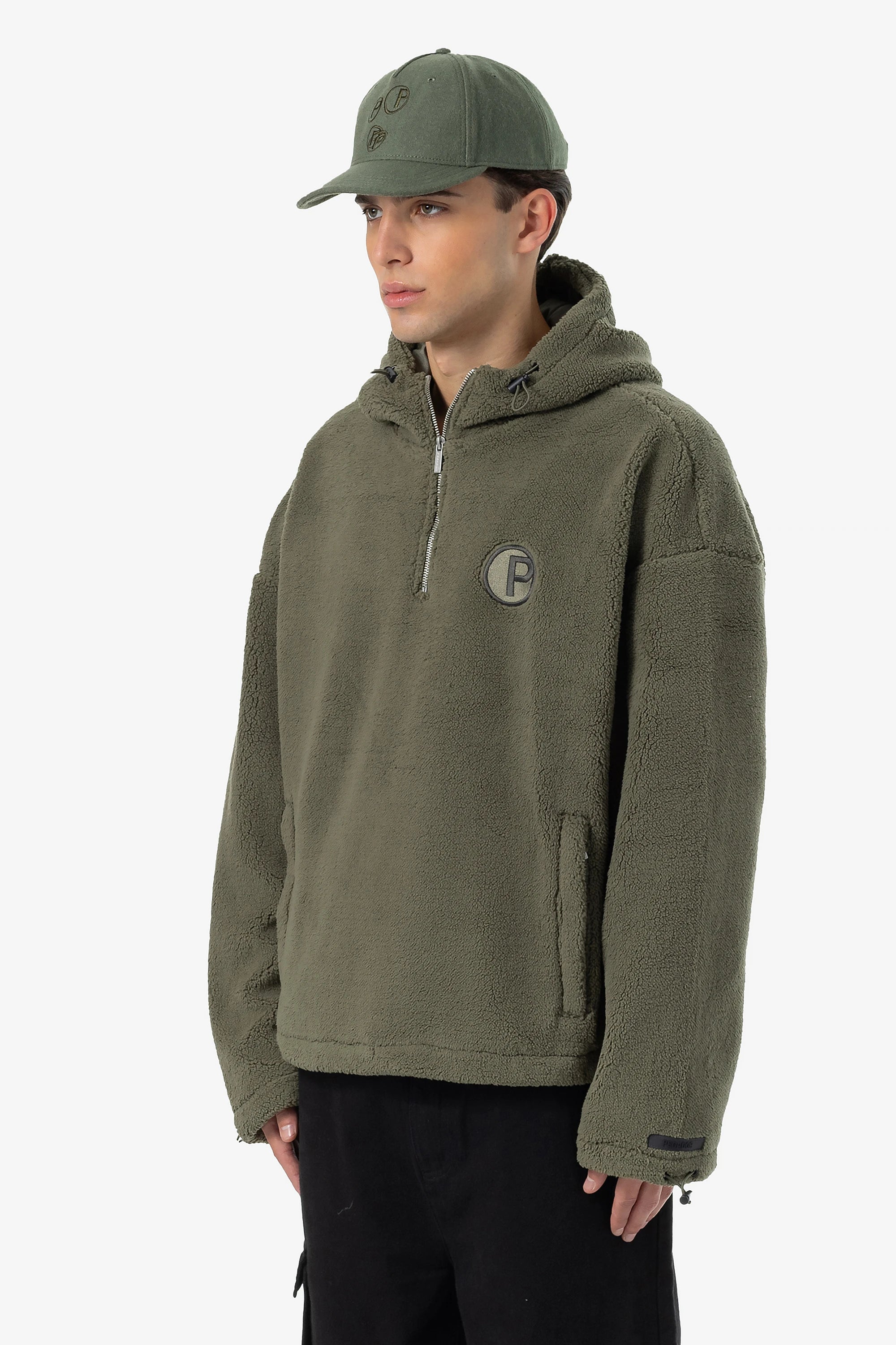 Fall Teddy Halfzip Hoodie Faded Olive