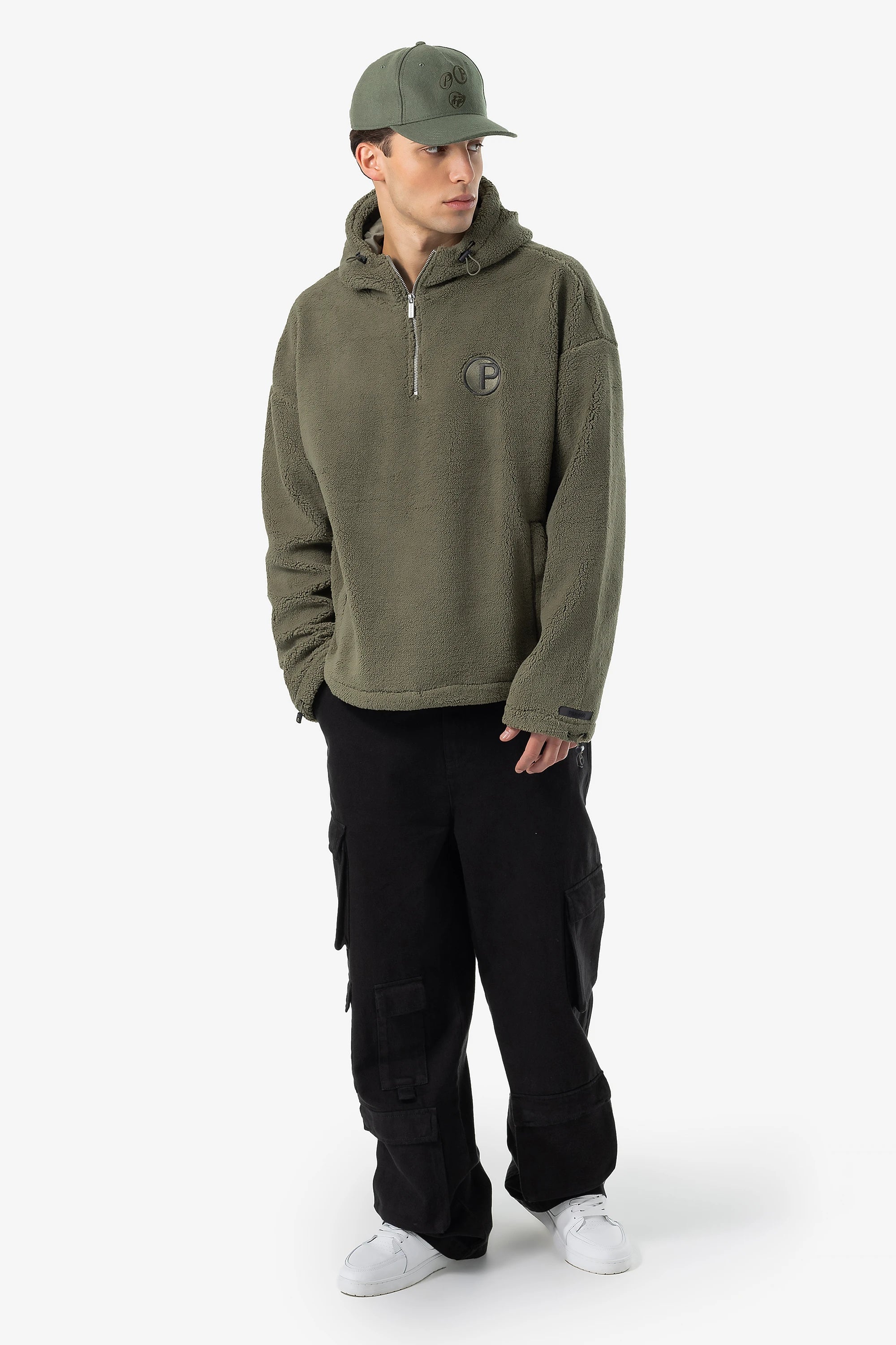 Fall Teddy Halfzip Hoodie Faded Olive