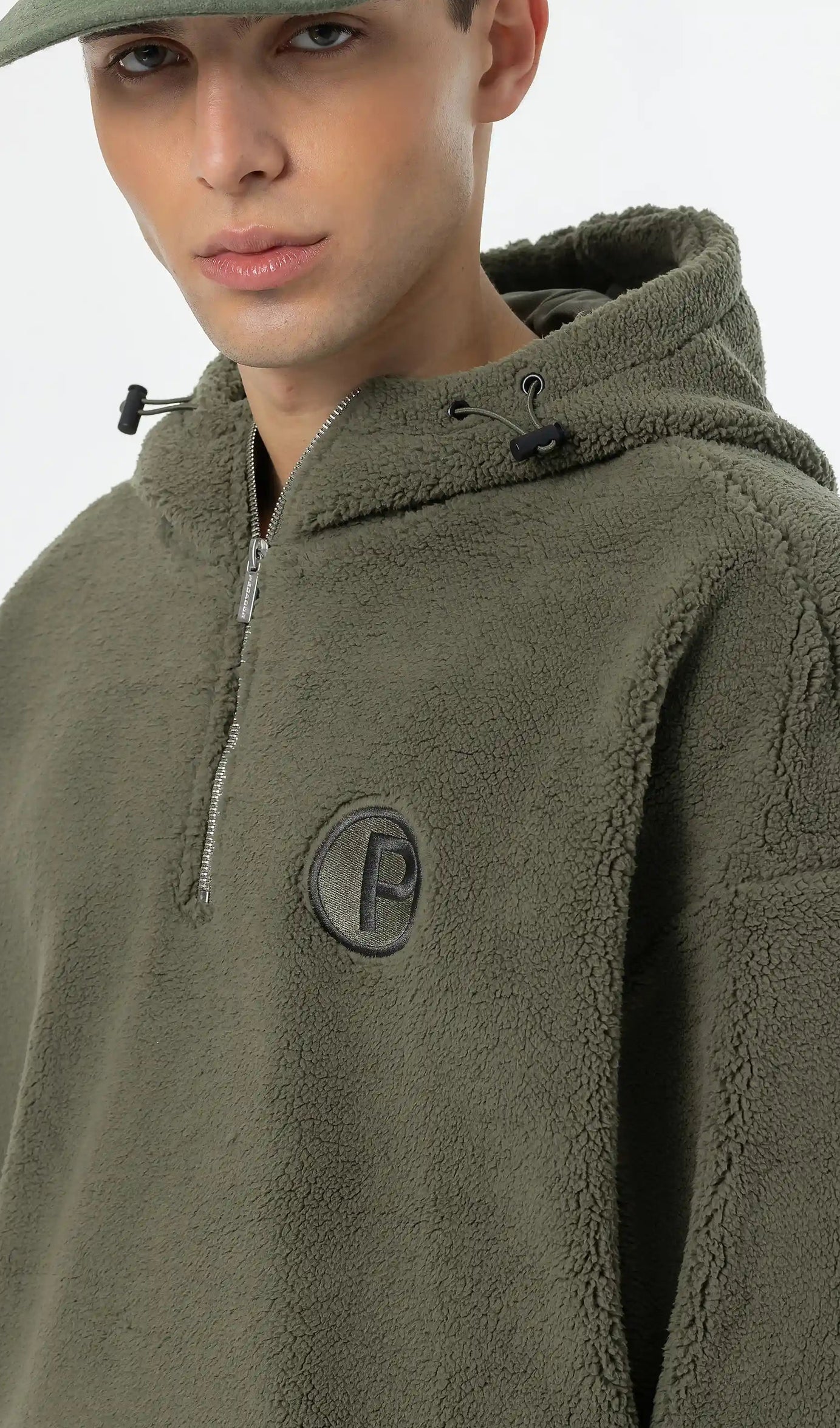 Fall Teddy Halfzip Hoodie Faded Olive