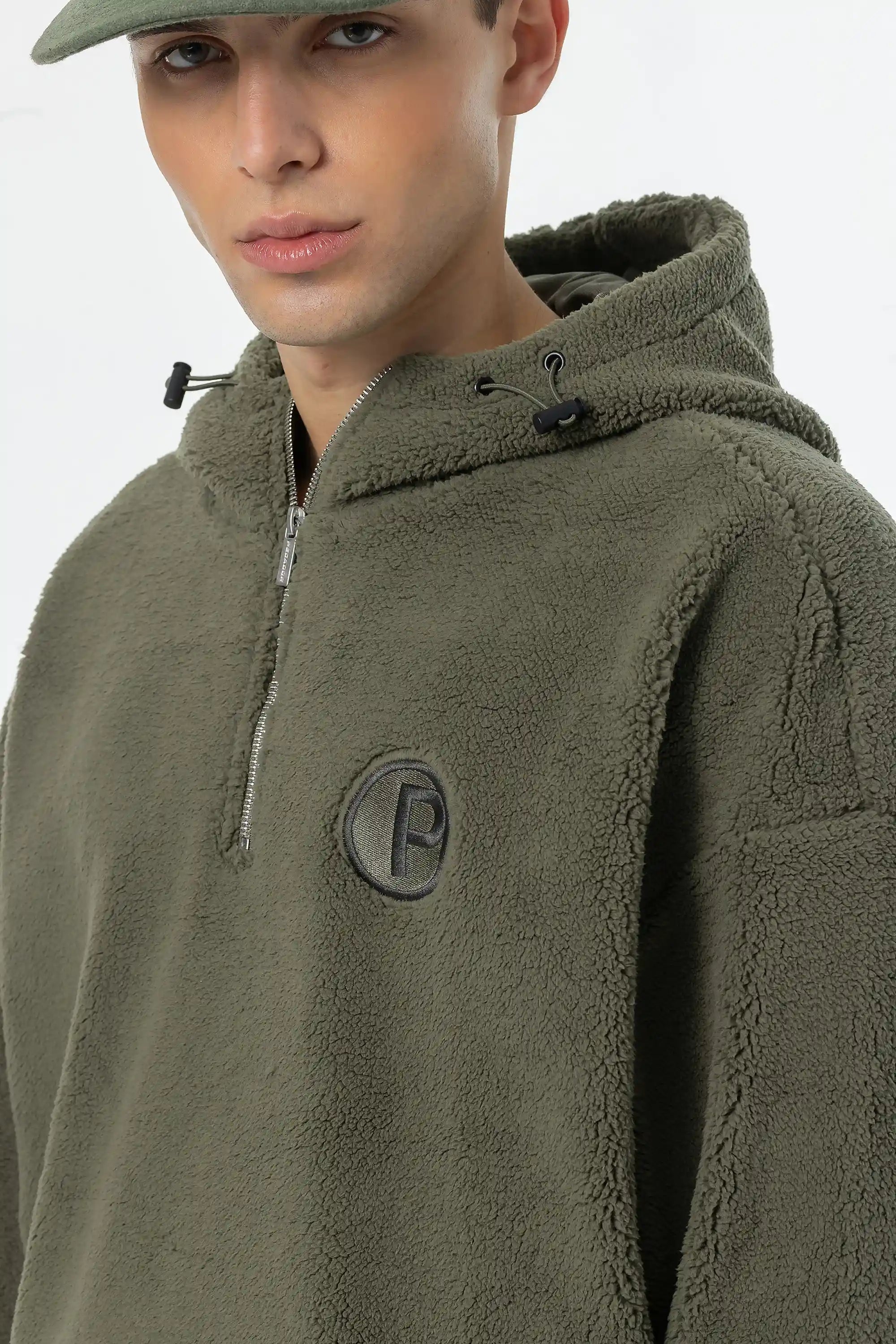 Fall Teddy Halfzip Hoodie Faded Olive