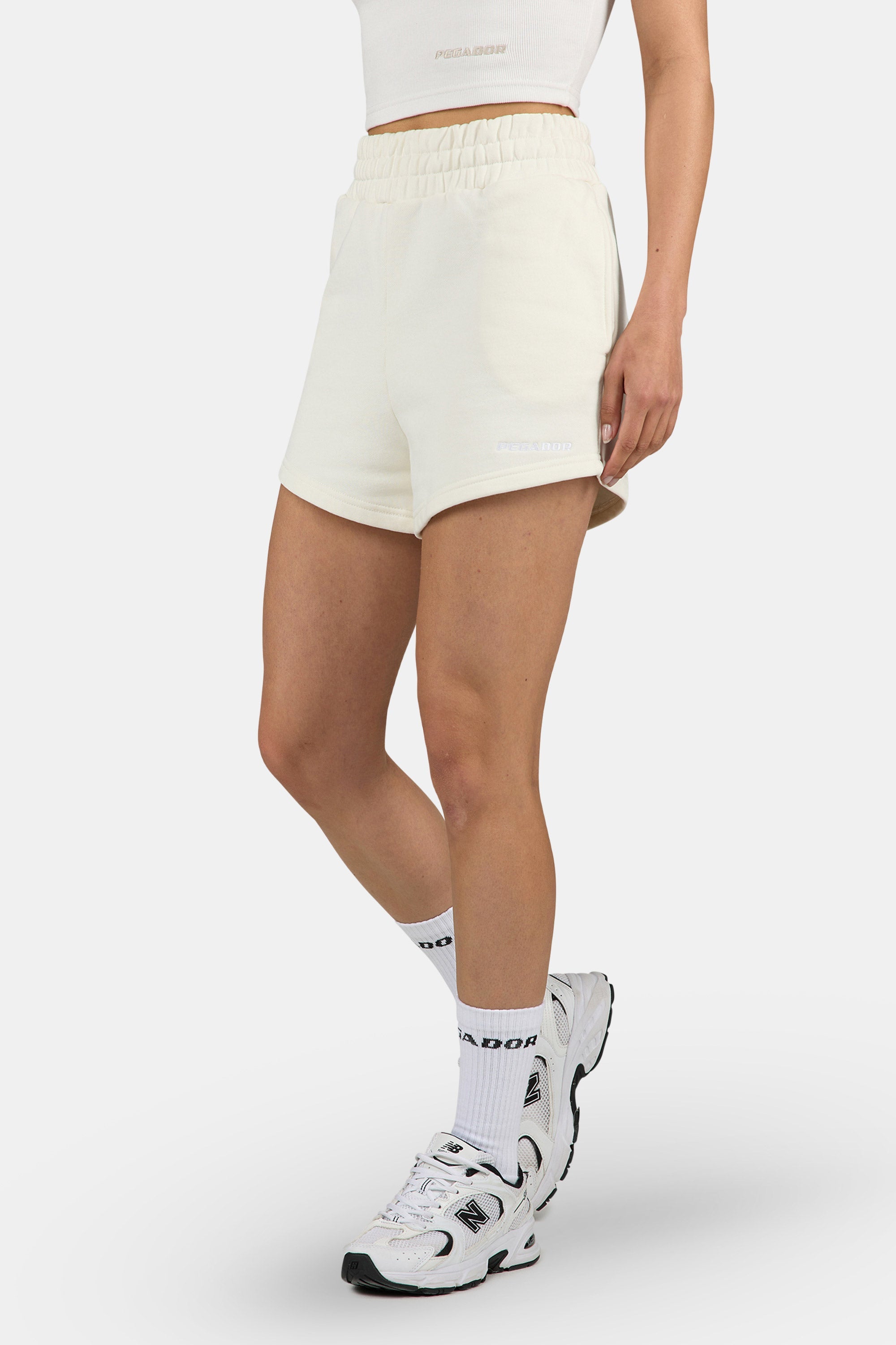 Wiluna High Waisted Sweat Shorts Washed Unbleached White