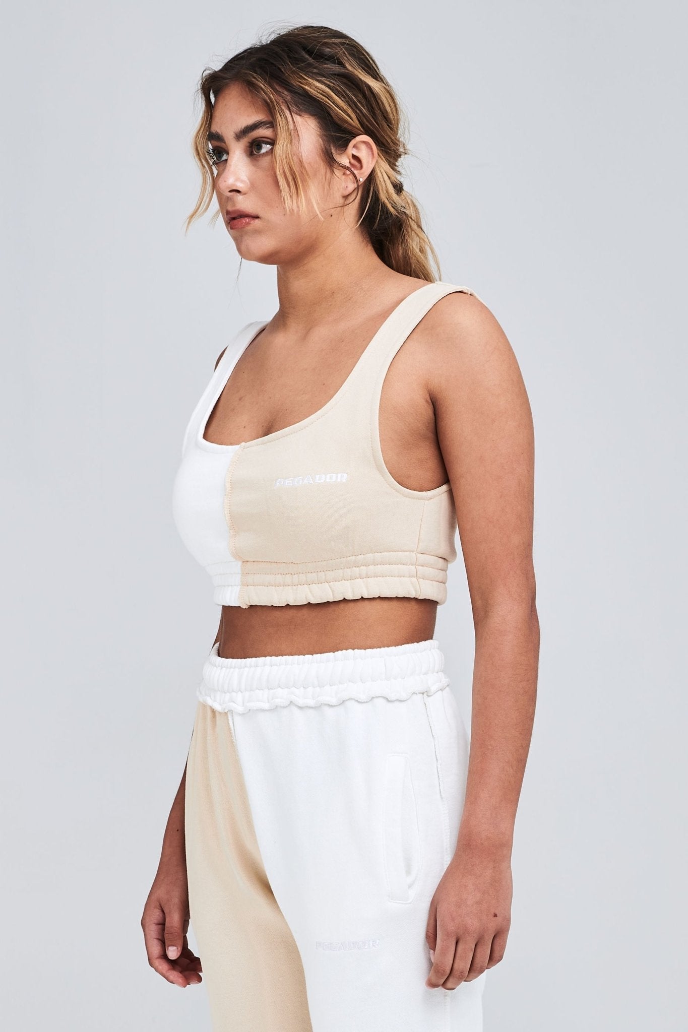 COOPER PATCHWORK CROP TOP WASHED HONEY SAND - Drakkar shop